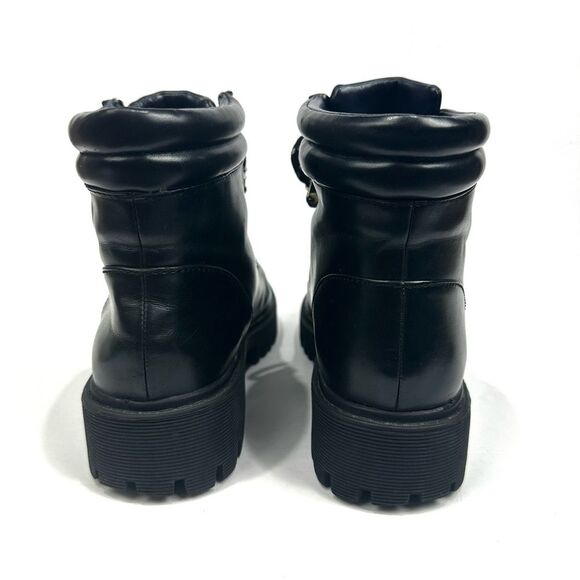Zara Trafaluc Black Faux Leather Lace Up Boots Sz 36/5.5 Combat Ankle Booties - Picture 7 of 16